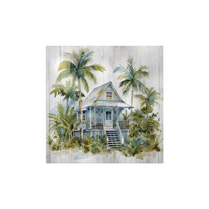 Green Palm Tree Unframed Canvas Wall Art  16" X 16"